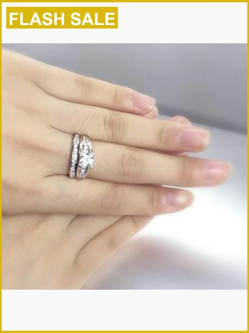 Stainless Steel Princess Cut Wedding Engagement Ring Set 2 Carat CZ
